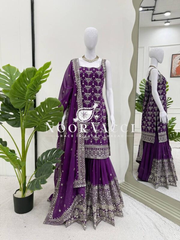 Buy Faux Georgette 9mm Sequin Embroidered Sharara Set with Dupatta - Image 4