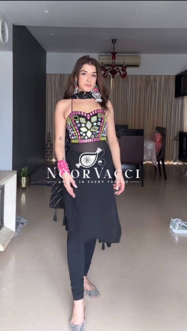 Buy Faux Georgette Real Mirror Embroidered Suit with Digital Print Dupatta