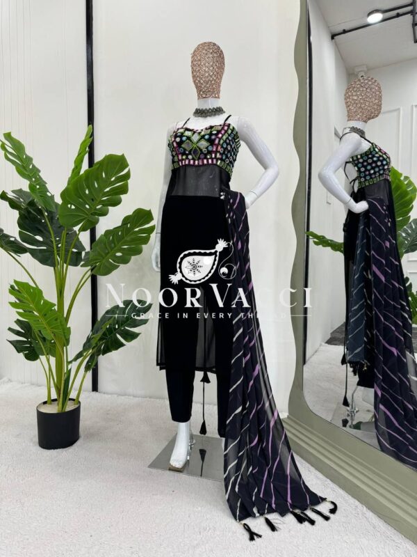 Buy Faux Georgette Real Mirror Embroidered Suit with Digital Print Dupatta - Image 3