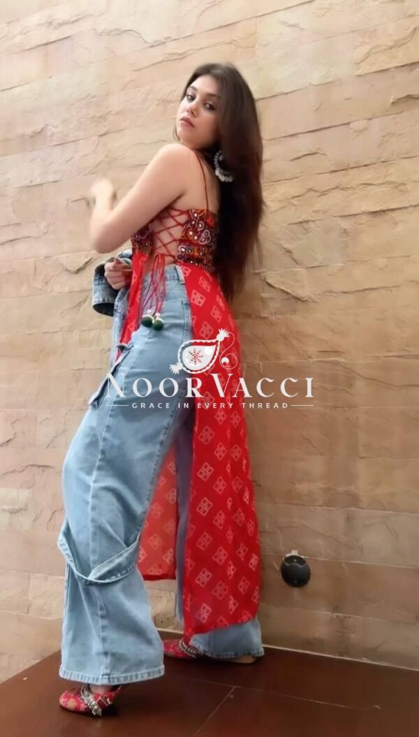 Shop Faux Georgette Real Mirror Embroidered Top with Dori Tie-Ups - Image 4