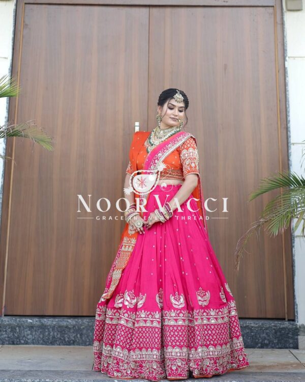 Shop Faux Georgette Embroidered Lehenga Set with Dual Dupattas & Cancan Flair - Image 4