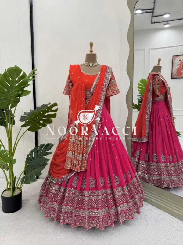 Shop Faux Georgette Embroidered Lehenga Set with Dual Dupattas & Cancan Flair - Image 7