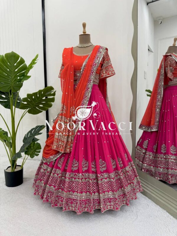 Shop Faux Georgette Embroidered Lehenga Set with Dual Dupattas & Cancan Flair - Image 5