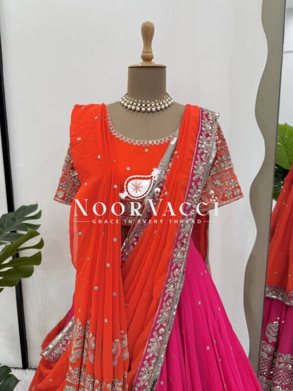 Shop Faux Georgette Embroidered Lehenga Set with Dual Dupattas & Cancan Flair - Image 8