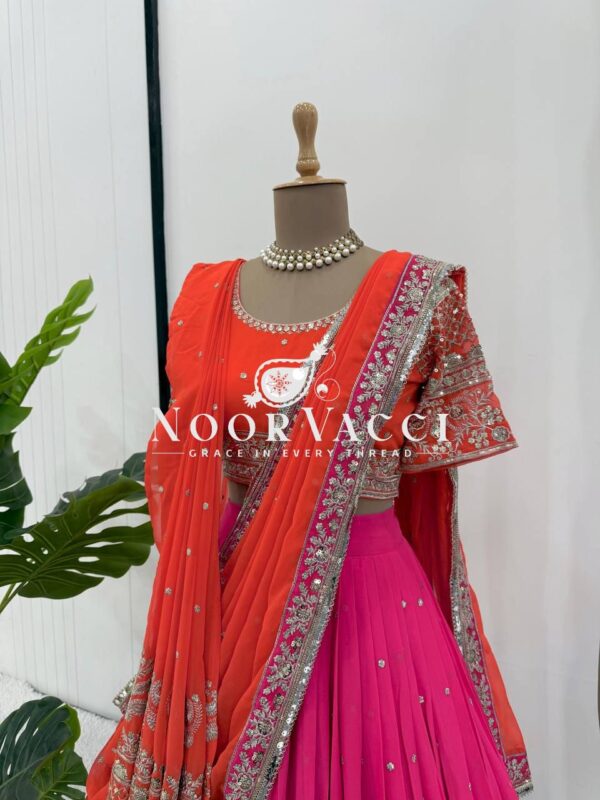 Shop Faux Georgette Embroidered Lehenga Set with Dual Dupattas & Cancan Flair - Image 9
