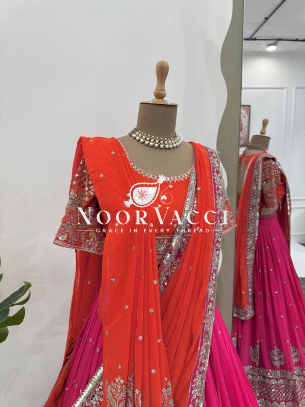 Shop Faux Georgette Embroidered Lehenga Set with Dual Dupattas & Cancan Flair - Image 10