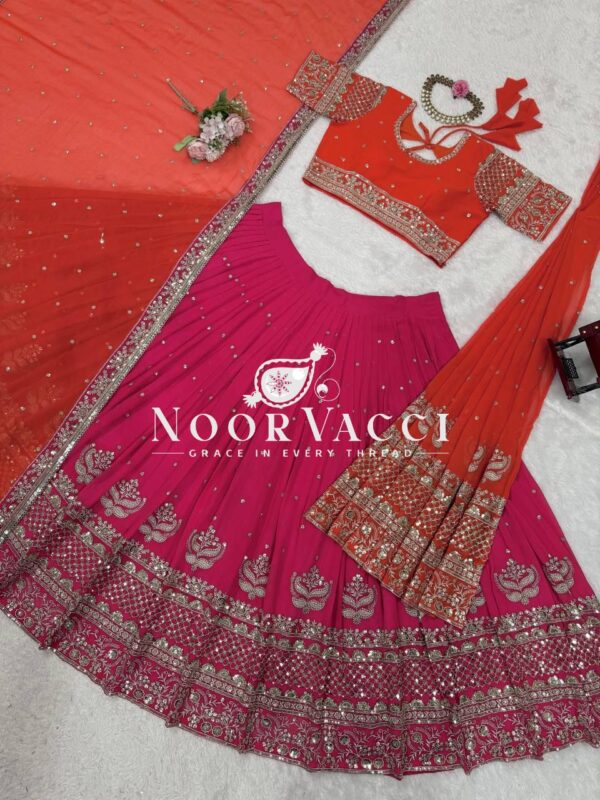 Shop Faux Georgette Embroidered Lehenga Set with Dual Dupattas & Cancan Flair - Image 12