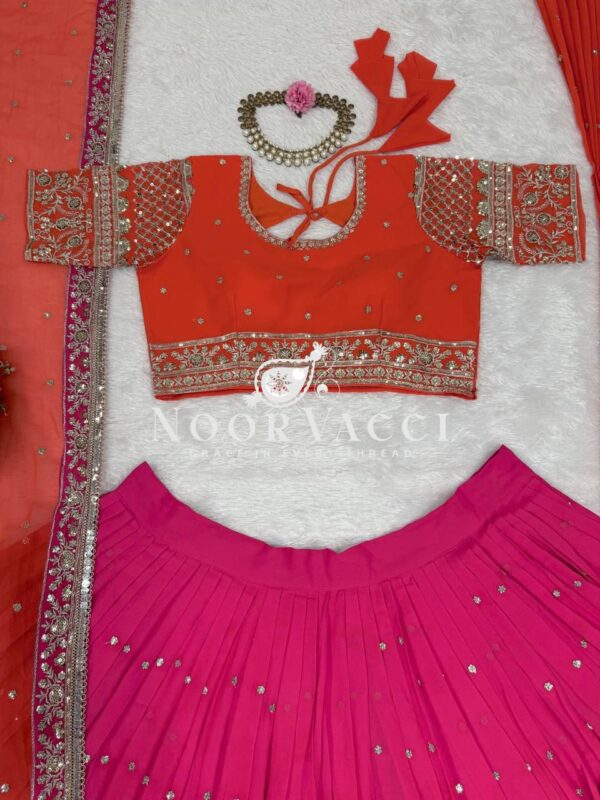 Shop Faux Georgette Embroidered Lehenga Set with Dual Dupattas & Cancan Flair - Image 13