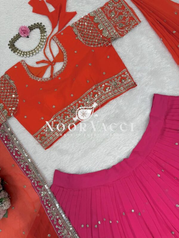 Shop Faux Georgette Embroidered Lehenga Set with Dual Dupattas & Cancan Flair - Image 14