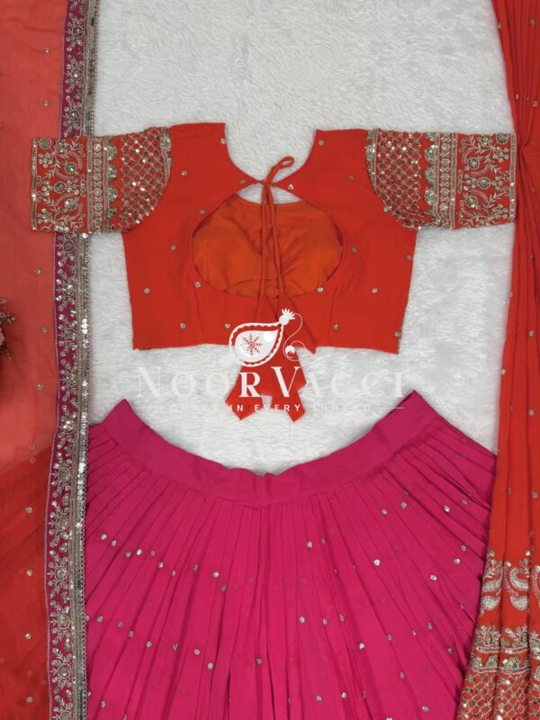 Shop Faux Georgette Embroidered Lehenga Set with Dual Dupattas & Cancan Flair - Image 15