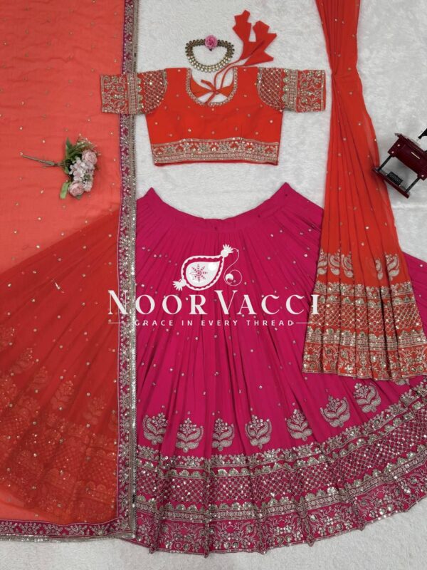 Shop Faux Georgette Embroidered Lehenga Set with Dual Dupattas & Cancan Flair - Image 16