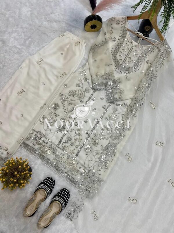 Buy Faux Georgette Embroidered Palazzo Suit with Dupatta - Image 7