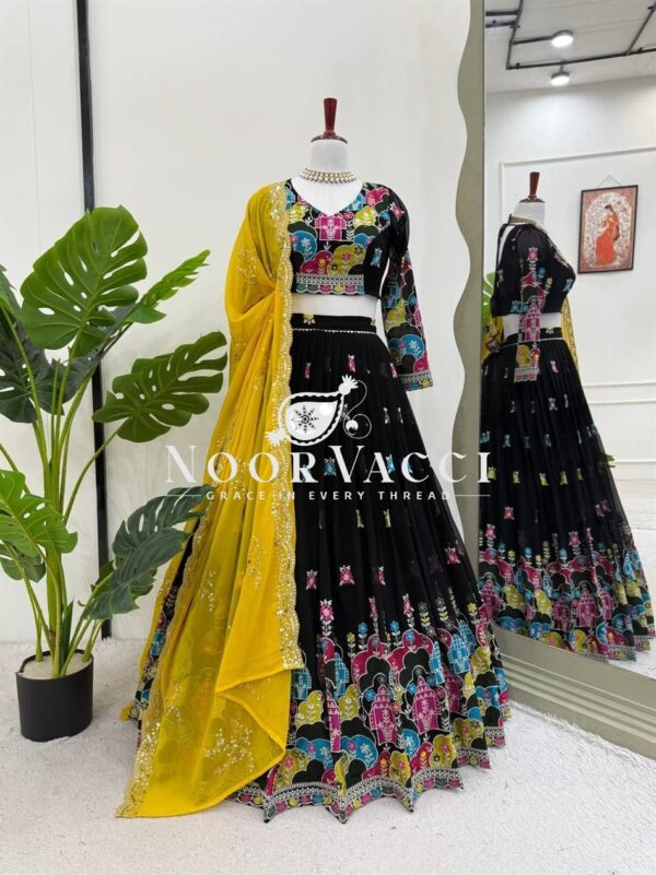Buy Faux Georgette Heavy Embroidered Lehenga Set with Dupatta & Cancan Flair - Image 7