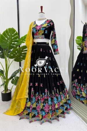 Buy Faux Georgette Heavy Embroidered Lehenga Set with Dupatta & Cancan Flair