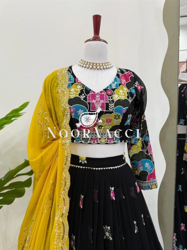Buy Faux Georgette Heavy Embroidered Lehenga Set with Dupatta & Cancan Flair - Image 2