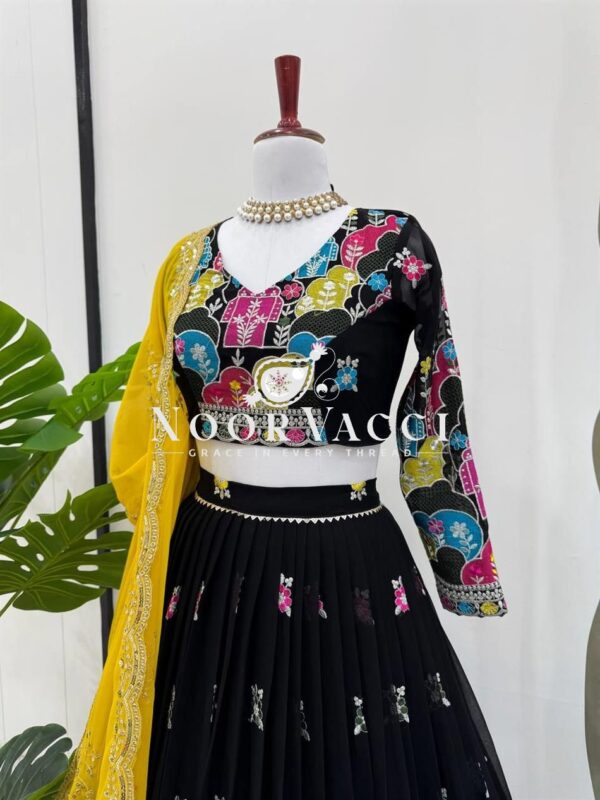 Buy Faux Georgette Heavy Embroidered Lehenga Set with Dupatta & Cancan Flair - Image 8
