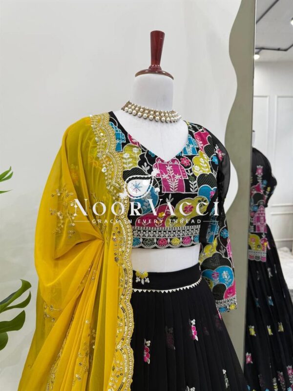 Buy Faux Georgette Heavy Embroidered Lehenga Set with Dupatta & Cancan Flair - Image 9