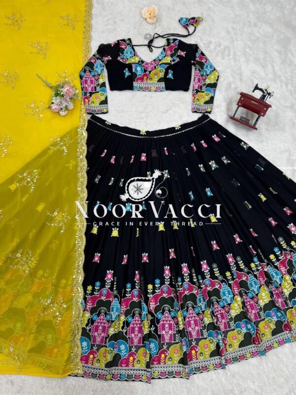 Buy Faux Georgette Heavy Embroidered Lehenga Set with Dupatta & Cancan Flair - Image 10