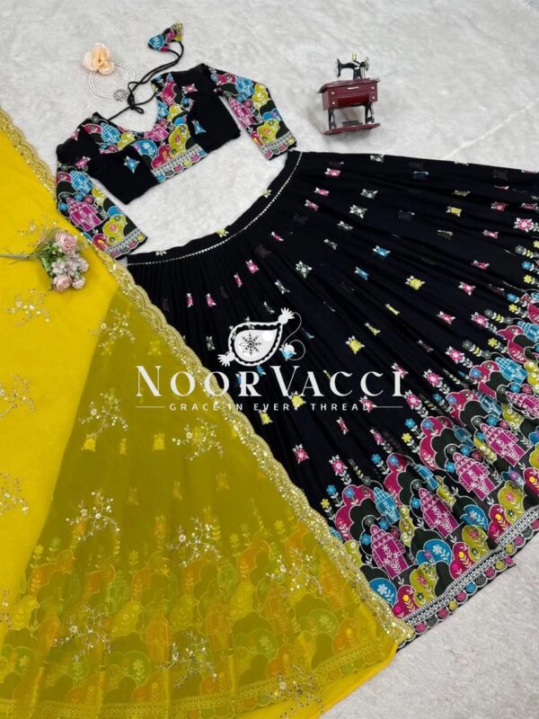 Buy Faux Georgette Heavy Embroidered Lehenga Set with Dupatta & Cancan Flair - Image 11