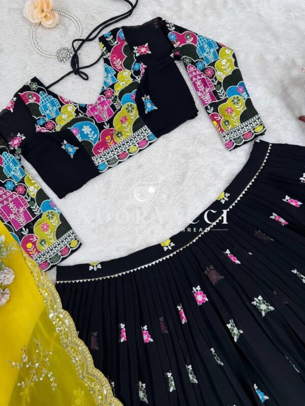 Buy Faux Georgette Heavy Embroidered Lehenga Set with Dupatta & Cancan Flair - Image 4