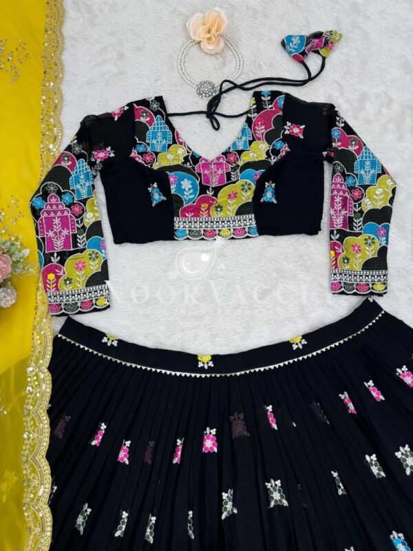 Buy Faux Georgette Heavy Embroidered Lehenga Set with Dupatta & Cancan Flair - Image 5