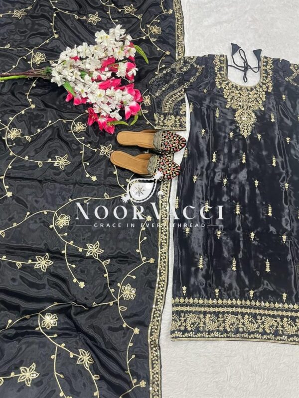 Shop Heavy Chinnon Silk Embroidered Long Top Pant Set with Dupatta - Image 7