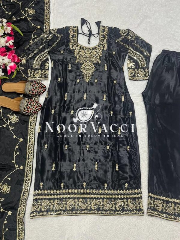 Shop Heavy Chinnon Silk Embroidered Long Top Pant Set with Dupatta - Image 8
