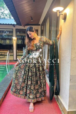 Shop Faux Georgette Embroidered Anarkali Suit with Dupatta and Pant Set