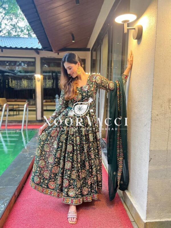 Shop Faux Georgette Embroidered Anarkali Suit with Dupatta and Pant Set