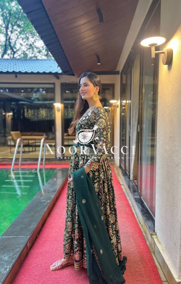 Shop Faux Georgette Embroidered Anarkali Suit with Dupatta and Pant Set - Image 4
