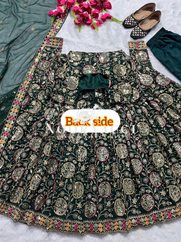 Shop Faux Georgette Embroidered Anarkali Suit with Dupatta and Pant Set - Image 8