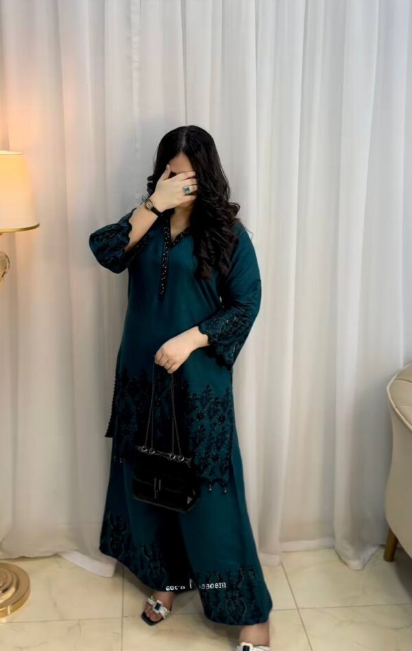 Shop Vichitra Silk Embroidered Top-Pant Set with Dupatta - Image 5