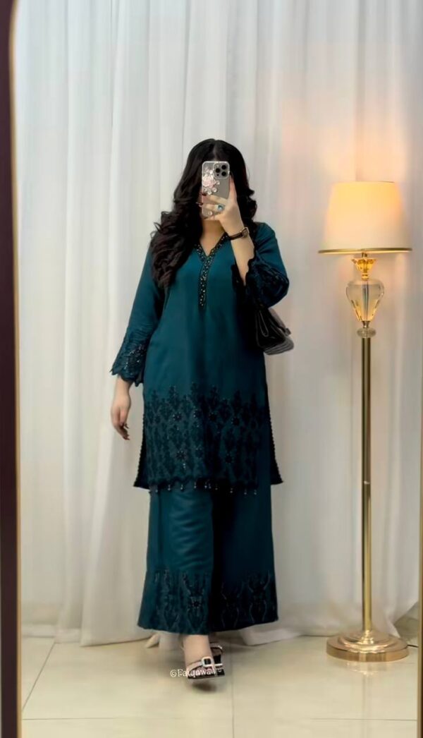 Shop Vichitra Silk Embroidered Top-Pant Set with Dupatta - Image 3