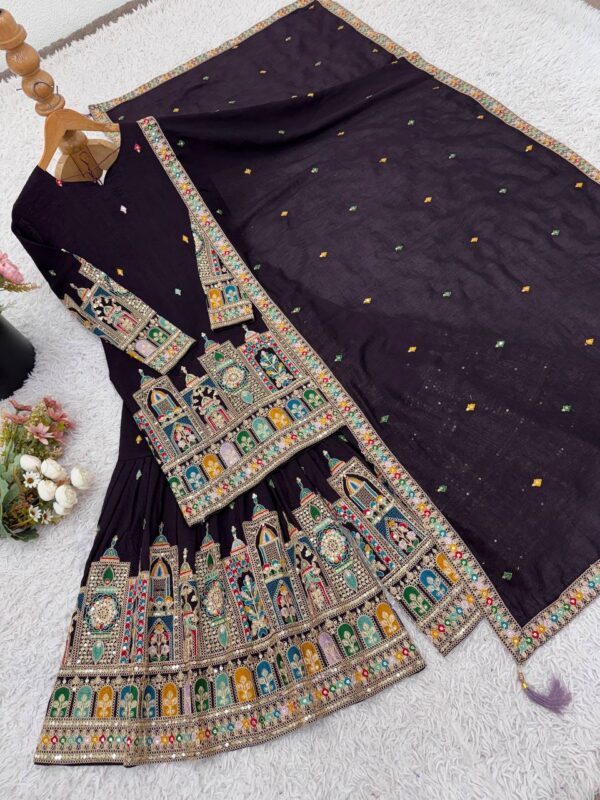 Shop Pure Chinnon Silk Embroidered Top-Plazzo Set with Dupatta - Image 10