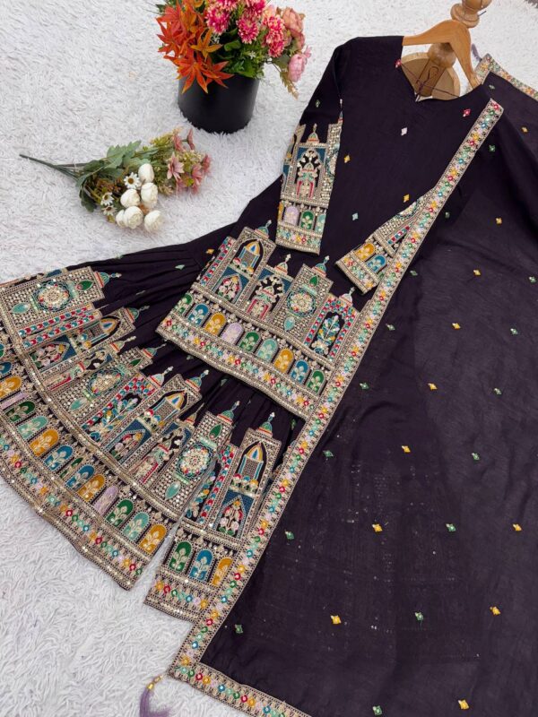 Shop Pure Chinnon Silk Embroidered Top-Plazzo Set with Dupatta - Image 7