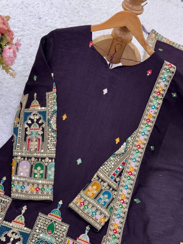 Shop Pure Chinnon Silk Embroidered Top-Plazzo Set with Dupatta - Image 11