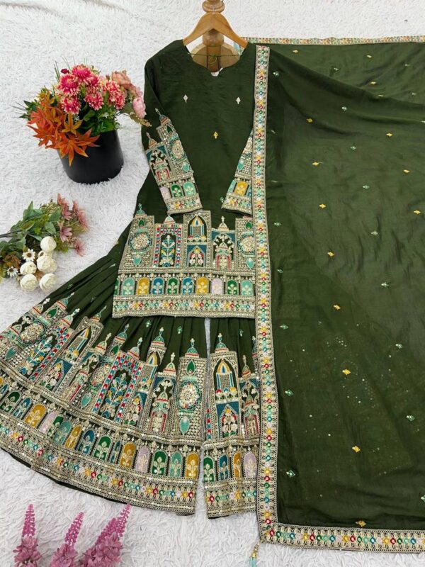 Shop Pure Chinnon Silk Embroidered Top-Plazzo Set with Dupatta - Image 8