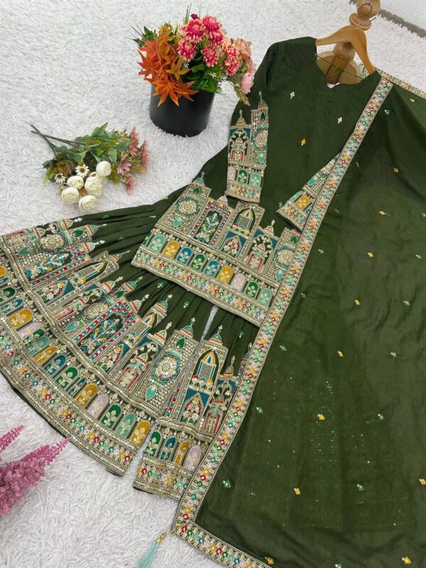 Shop Pure Chinnon Silk Embroidered Top-Plazzo Set with Dupatta - Image 7