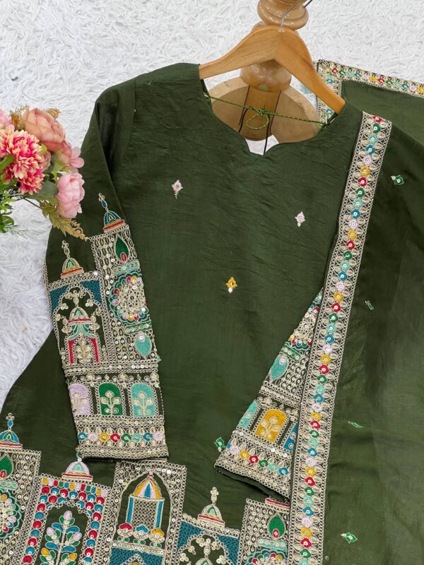 Shop Pure Chinnon Silk Embroidered Top-Plazzo Set with Dupatta - Image 6