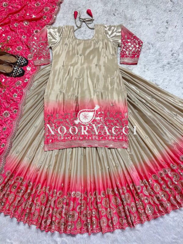 Shop Chinon Embroidered Lehenga with Fully Stitched Top and Dupatta - Image 4
