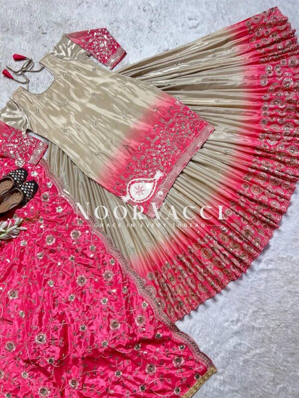 Shop Chinon Embroidered Lehenga with Fully Stitched Top and Dupatta - Image 5
