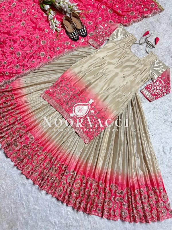Shop Chinon Embroidered Lehenga with Fully Stitched Top and Dupatta - Image 6