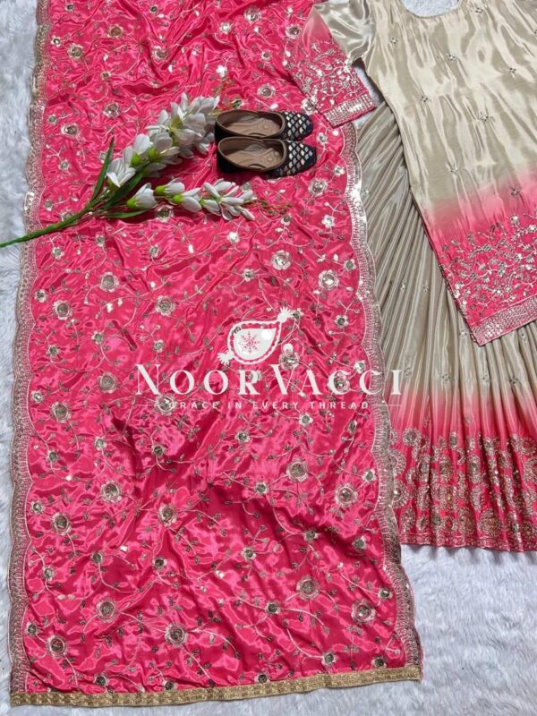 Shop Chinon Embroidered Lehenga with Fully Stitched Top and Dupatta - Image 7