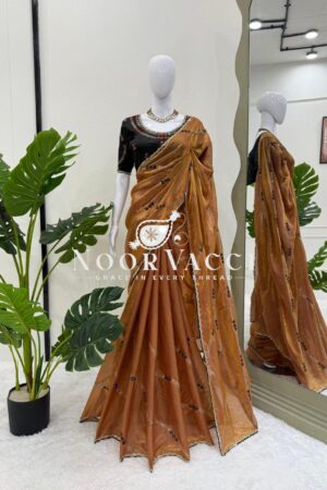 Buy Fendy Silk Saree with Thread and Sequence Work & Gold Crush Blouse