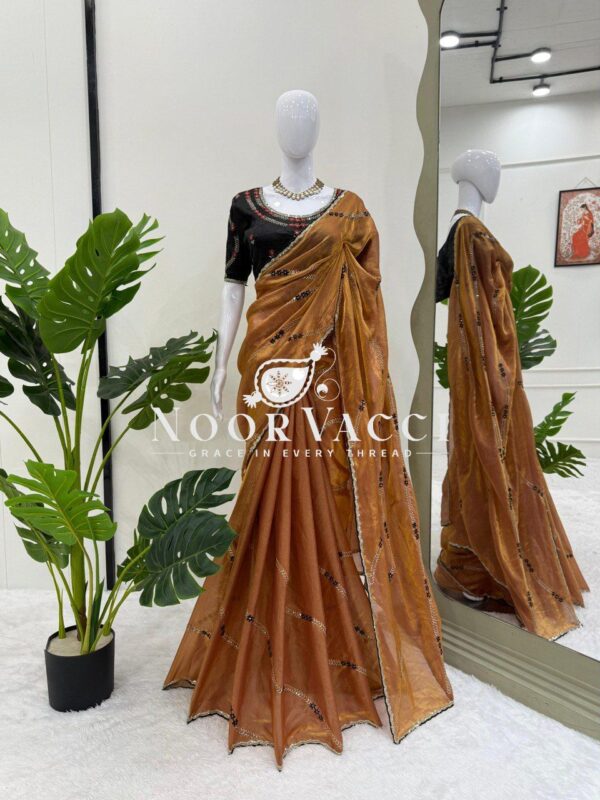 Buy Fendy Silk Saree with Thread and Sequence Work & Gold Crush Blouse