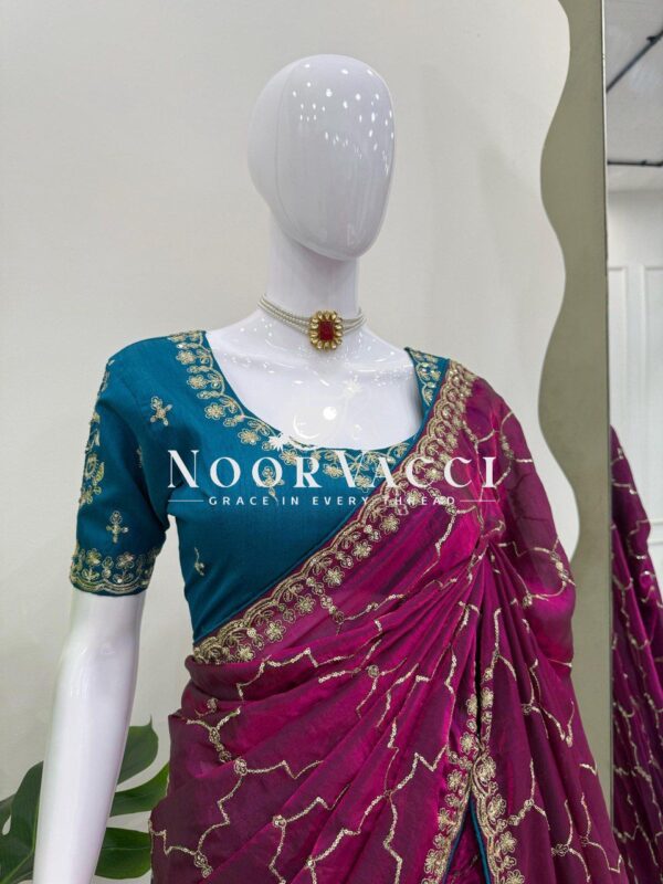 Buy Jimmy Chu Saree with Thread and Sequence Work & Mono Benglori Blouse - Image 2