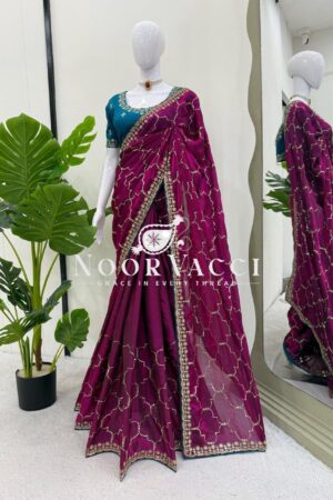 Buy Jimmy Chu Saree with Thread and Sequence Work & Mono Benglori Blouse