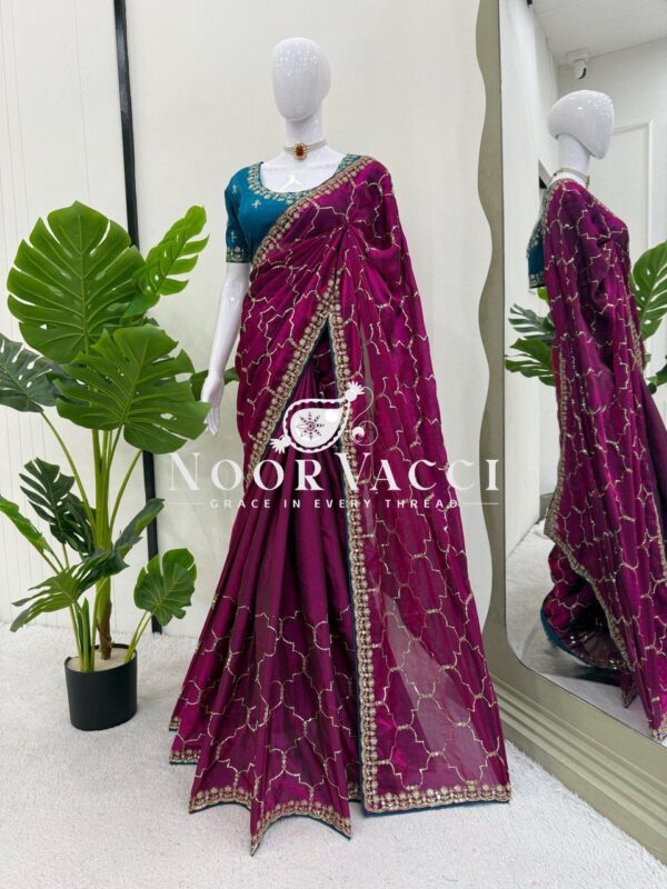 Buy Jimmy Chu Saree with Thread and Sequence Work & Mono Benglori Blouse