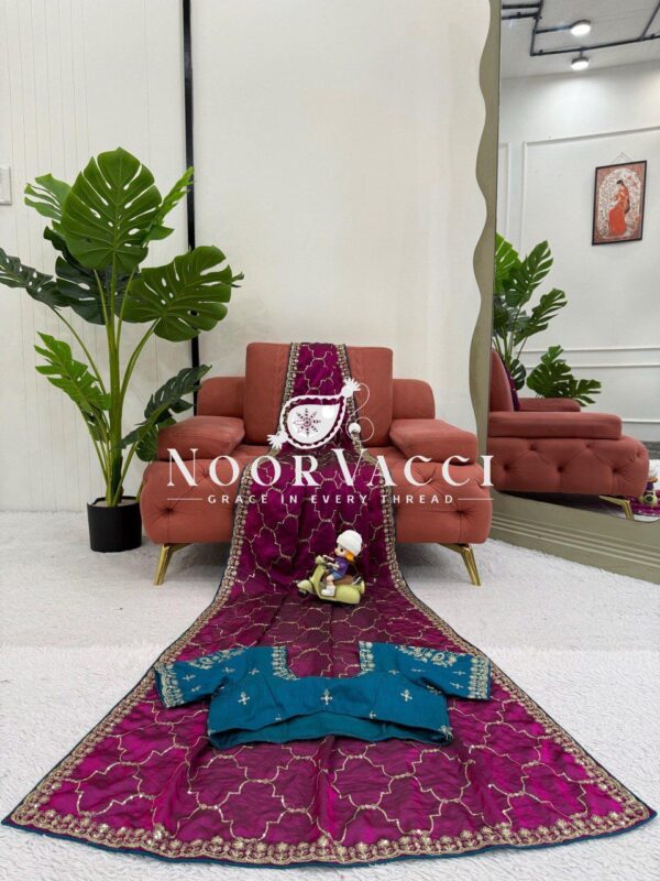 Buy Jimmy Chu Saree with Thread and Sequence Work & Mono Benglori Blouse - Image 3