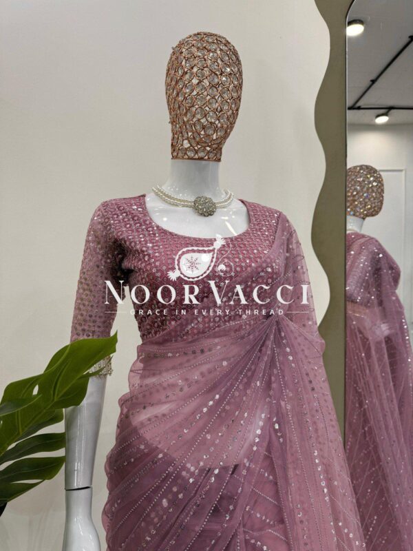 Buy Soft Net Embroidered Designer Saree with Matching Blouse - Image 2